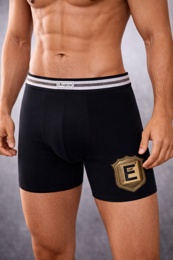 Boxer noir en micro modal ,Ecusson devant