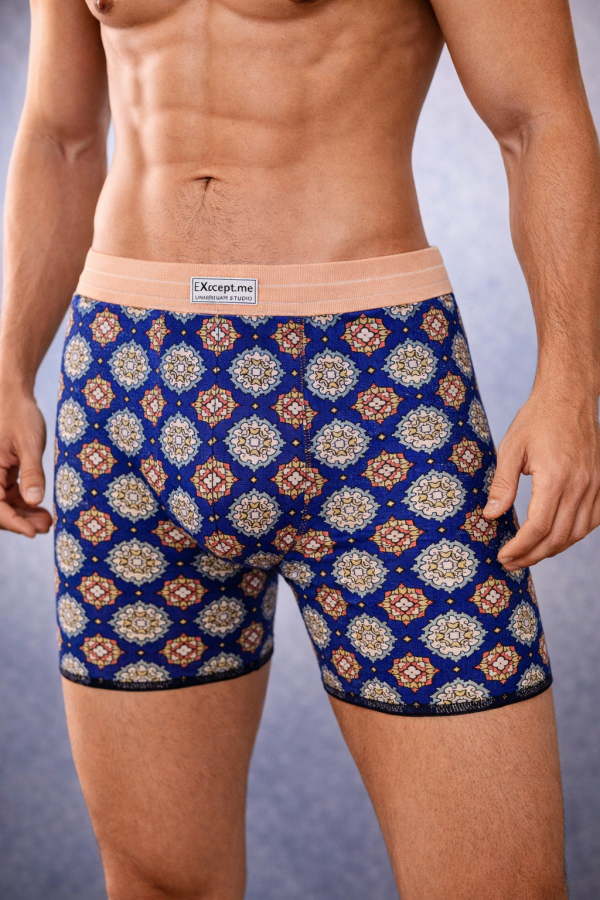 Boxer Motif "Soleiado"sur fond bleu