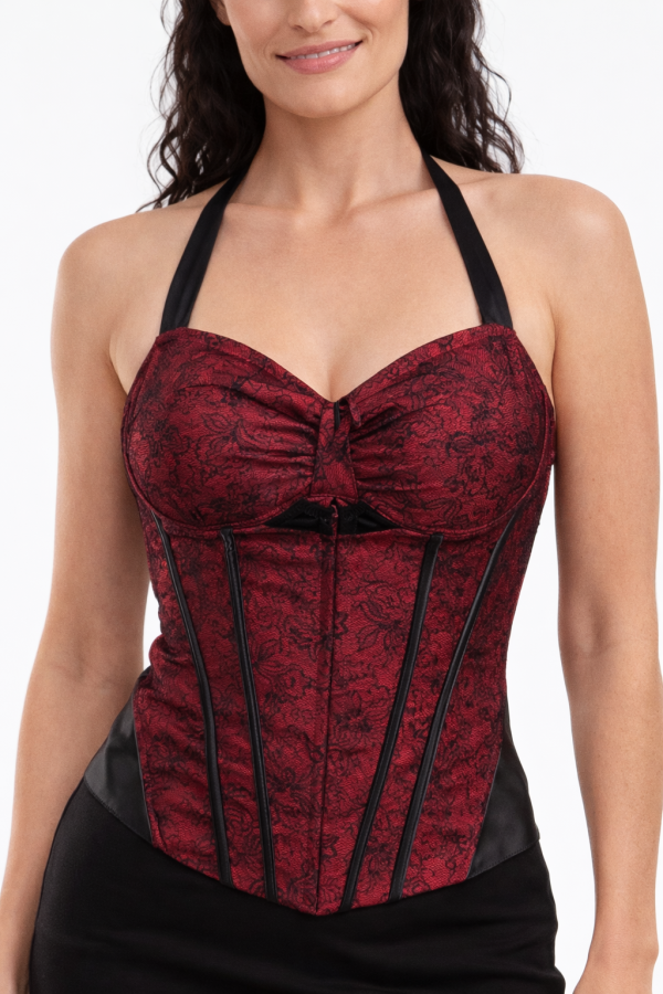 Corset jacquard bordeaux – Esprit soirée glamour