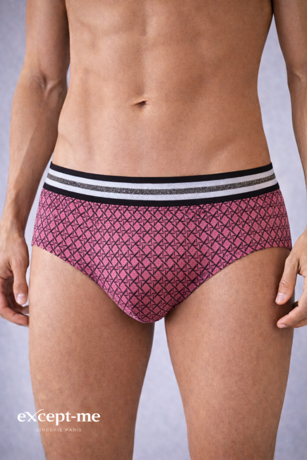 Slip de Bain cannage noir et rose,ceinture noire rayée blanc et argent double usage