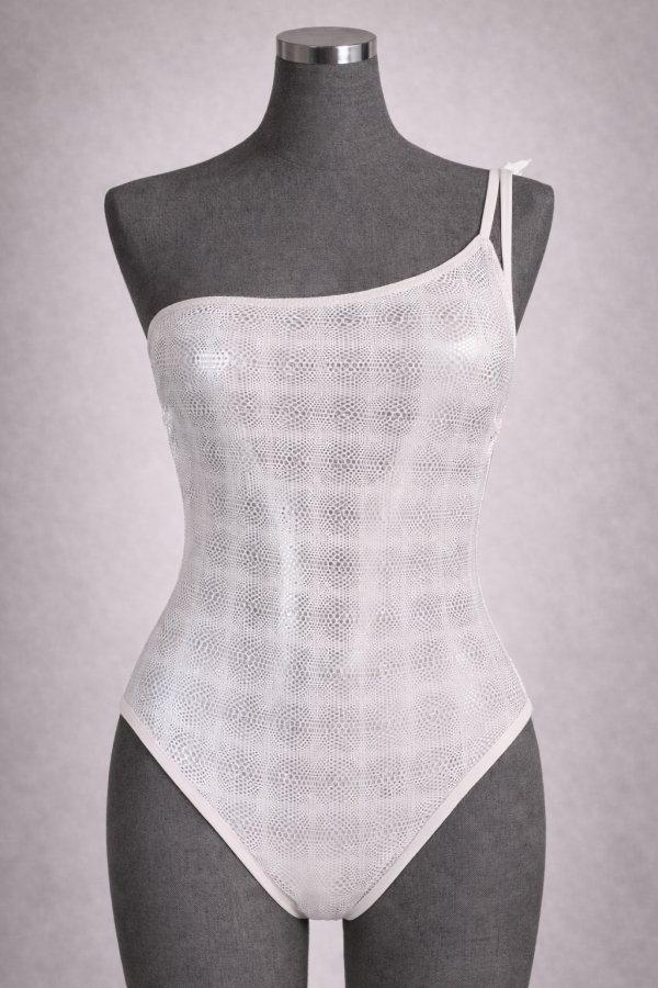 Maillot de bain une pièce asymétrique blanc Disco à facettes