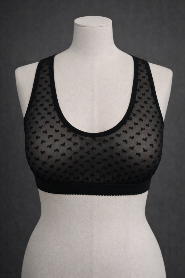 Brassière Chic en Tulle Noir Floqué – L’Intimité Couture
