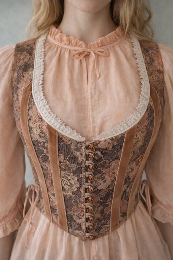 Gilet Corseté dentelle Saumon & Jean – L’Audace du Romantisme